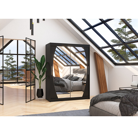 Tolóajtós szekrény tükörrel ALEN 150 Fekete+Fekete