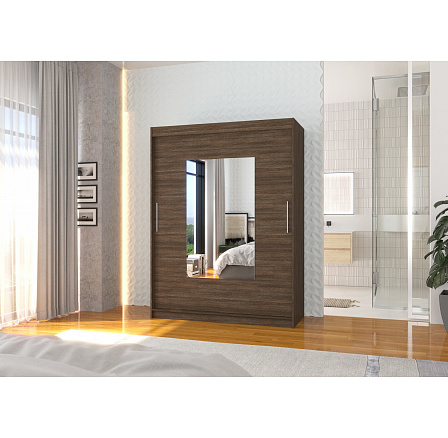 Tolóajtós és tükrös ruhásszekrény DORRIGO 150 Choco+Choco