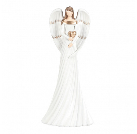 Angyal - poliészta gyanta figura, M méret, fehér arany szívvel Angyal - poliészta gyanta figura, M méret, fehér arany szívvel