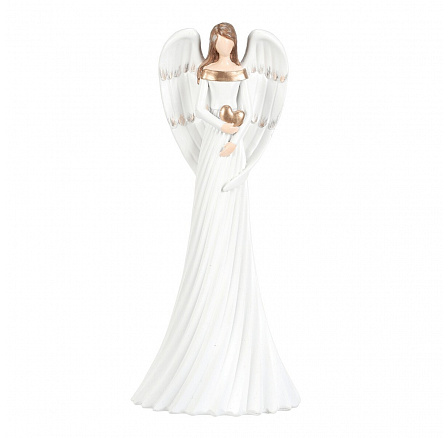 Angyal - poliészin figura, L méret, fehér arany szívvel Angyal - poliészin figura, L méret, fehér arany szívvel