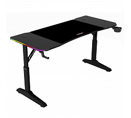 Fix gamerasztal 140x60 cm, RGB LED, választható magasság, melamin, karbon, LT-H1214 BK
