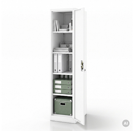 Keskeny fém zárható szekrény polcokkal ALEX, 450 x 1850 x 600 mm, Fehér Keskeny fém zárható szekrény polcokkal ALEX, 450 x 1850 x 600 mm, Fehér