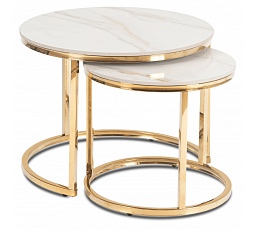Zestaw Stolików Ceramicznych MILANO 45 cm/60 cm Biały Marmur/Złoty