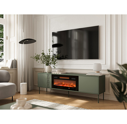 TRESSE 180 EF TV-szekrény elektromos kandallóval, zöld TRESSE 180 EF TV-szekrény elektromos kandallóval, zöld