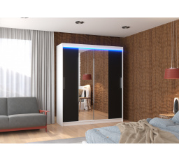 Tolóajtós szekrény tükörrel és LED világítással DALLAS 180 Fehér+Fekete