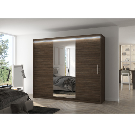 Tolóajtós szekrény tükörrel és LED világítással DENIS 250 Choco+Choco