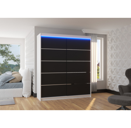 Tolóajtós és LED világítással ellátott SPECTRA 180 Gardróbszekrény Fehér+Fekete