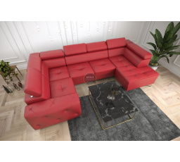 NAROŻNIK ORION MAX II Z FUNKCJĄ SPANIA 165X350X185 CM SKÓRA NATURALNA - Skóra czerwona , lewa