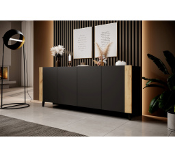 FARO komód, matt fekete/ matt fekete/ craft tölgy