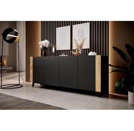 FARO komód, matt fekete/ matt fekete/ craft tölgy