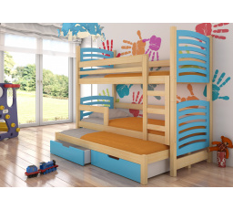 Háromszemélyes emeletes ágy matracokkal SORIA Pine+Blue
