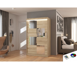 Tolóajtós szekrény tükörrel és LED világítással LUGANO 120 Sonoma+Sonoma