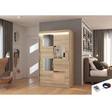 Tolóajtós szekrény tükörrel és LED világítással LUGANO 120 Sonoma+Sonoma