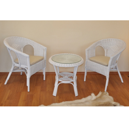 Ratanová sedací souprava Fabion bílá  polstry béžový melír