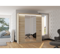 Tolóajtós szekrény tükörrel és LED világítással TRAVES 180 Sonoma+Sonoma