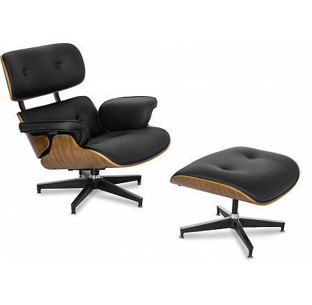 Fotel Wypoczynkowy PALERMO z Podnóżkiem Czarny Ekoskóra