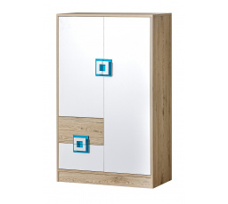 Komoda NICO 07, Světlý Dub/Bílá/Tyrkys