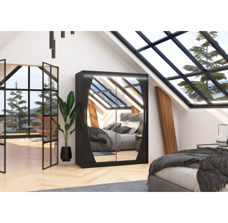 Tolóajtós szekrény tükörrel és LED világítással ALEN 150 Fekete+Fekete