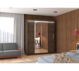 Tolóajtós szekrény tükörrel és LED világítással DALLAS 180 Choco+Choco