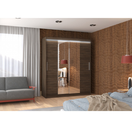 Tolóajtós szekrény tükörrel és LED világítással DALLAS 180 Choco+Choco