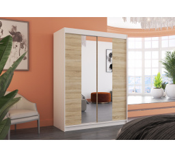 Tolóajtós szekrény tükörrel FEVER 150 Fehér+Sonoma