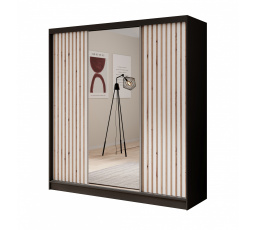 Tolóajtós és tükrös ruhásszekrény Ida 200 Fekete+Fehér