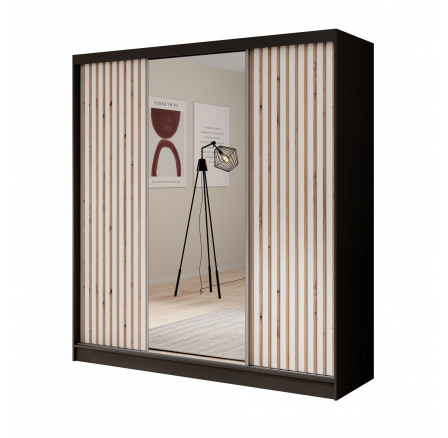 Tolóajtós és tükrös ruhásszekrény Ida 200 Fekete+Fehér