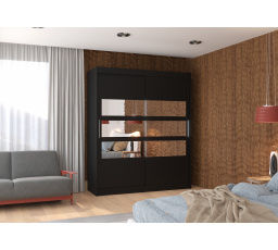 Tolóajtós szekrény tükörrel TOLEDO 180 Fekete+Fekete