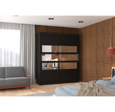 Tolóajtós szekrény tükörrel TOLEDO 180 Fekete+Fekete