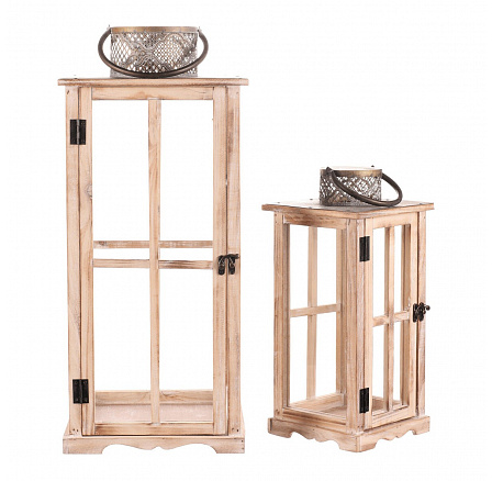 Lucerna dřevěná - čtyřboká, cena za sadu 2 ks