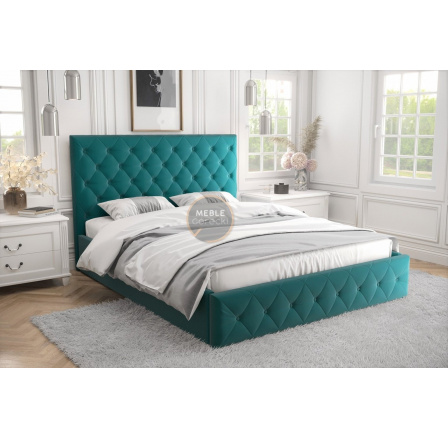 ŁÓŻKO ROMA - 180x200 , Metalowy na podnośnikach gazowych , Odcienie turkusu