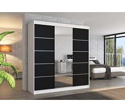 Tolóajtós szekrény tükörrel BERGEN 200 Fehér+Fekete