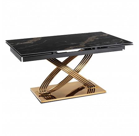 Stół IBIZA Ceramiczny Rozkładany 160-240 cm Czarny Marmur/Złoty
