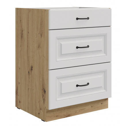 Dolní skříňka STELLO - 60 D 3S BB, Dub Artisan/Bílý mat