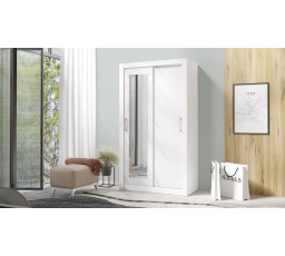 IN BOX 120 gardróbszekrény tükörrel, Fehér/Fehér márvány