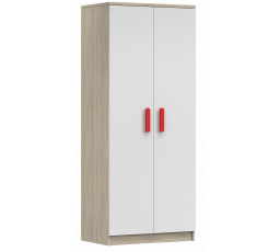 2D SMYK III - 06 Gardróbszekrény, Sonoma Tölgy/Fehér/Piros