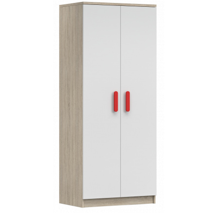 2D SMYK III - 06 Gardróbszekrény, Sonoma Tölgy/Fehér/Piros