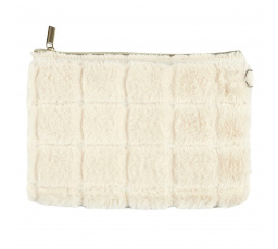 Szőrös krémszínű kozmetikai táska/zsák