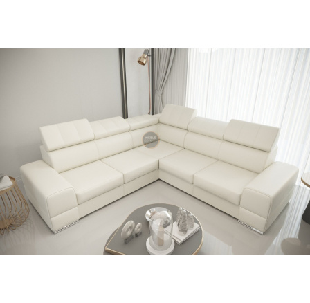 NAROŻNIK ROYAL MAX 286×286 - prawa , Biała eko skóra