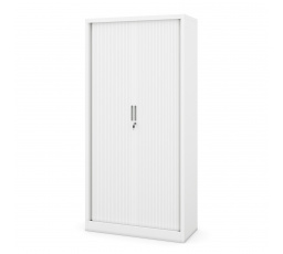 Fém irodai szekrény dokumentumokhoz rolóval DAMIAN, 900 x 1850 x 450 mm, fehér