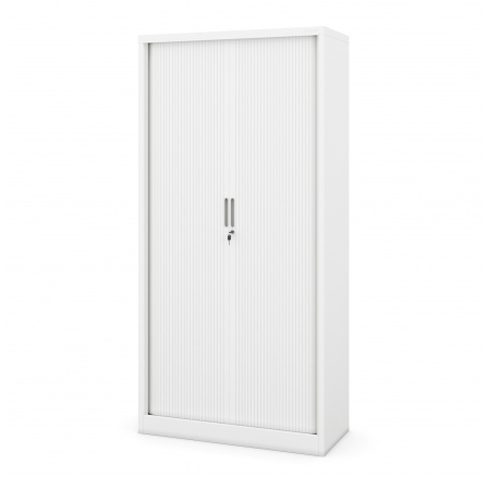 Fém irodai szekrény dokumentumokhoz rolóval DAMIAN, 900 x 1850 x 450 mm, fehér