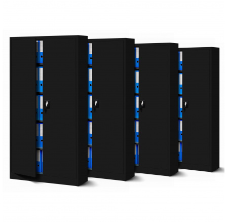 4 db JAN irodai fém iratszekrény, 900 x 1850 x 400 mm, fekete