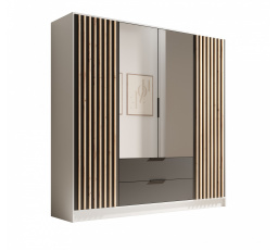 Neri 200 tolóajtós és tükrös ruhásszekrény Fehér+Fekete