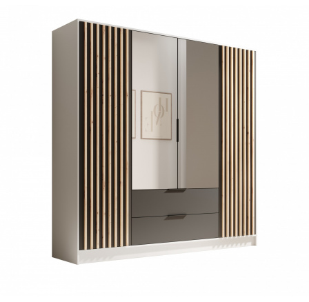 Neri 200 tolóajtós és tükrös ruhásszekrény Fehér+Fekete