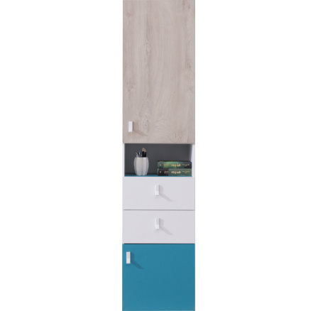 PLANET- PL4 L/P polc, fehér lux+tölgy+kék