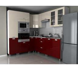 Rohová kuchyňská linka Milenium RLG jasmín/bordo lesk