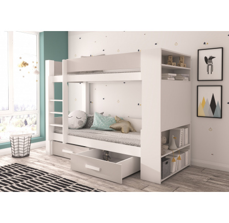 Kétszemélyes emeletes ágy matracokkal GARET 180x80 Fehér+Szürke