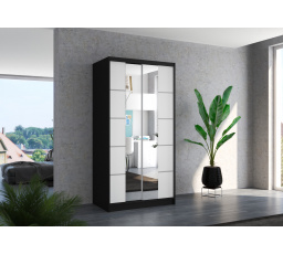 Tolóajtós szekrény tükörrel KSAWER 100 Fekete+Fehér