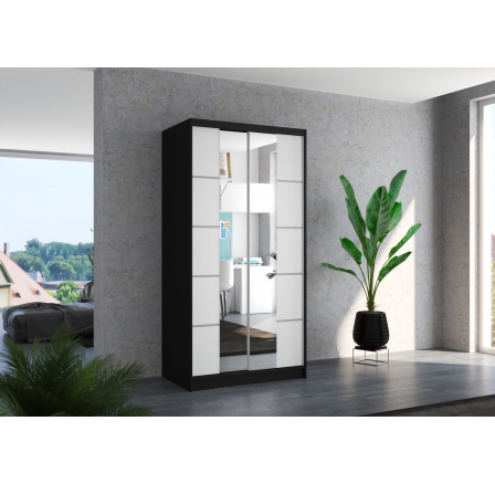 Tolóajtós szekrény tükörrel KSAWER 100 Fekete+Fehér