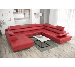 NAROŻNIK GALAXY MAX I Z FUNKCJĄ SPANIA 280X350X225 SKÓRA NATURALNA - Skóra czerwona , Strona prawa